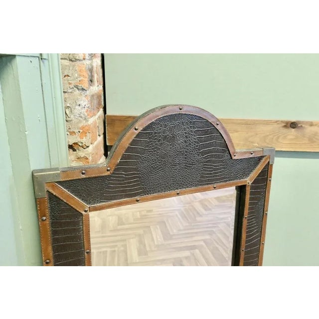 French Art Deco Leather Wall Mirror, 1910s For Sale - Image 6 of 8