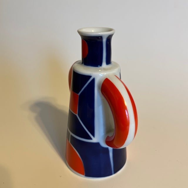 Ceramic Bright 1960's Cobalt Blue and Orange Bud Vase For Sale - Image 7 of 8