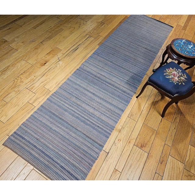 Antique American Amish Rag Runner, Handwoven Wool & Cotton, Stripe Pattern, Gray, 3x12 For Sale - Image 4 of 16