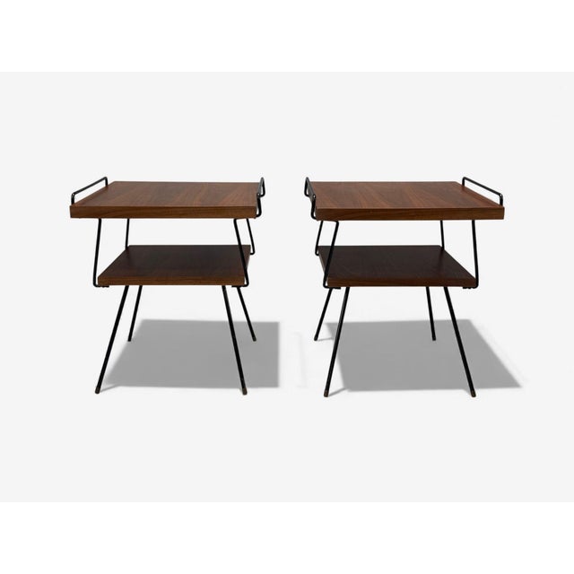 Brown Tony Paul Style, Lacquered Iron, Walnut, Side Tables, Usa, 1960s For Sale - Image 8 of 11