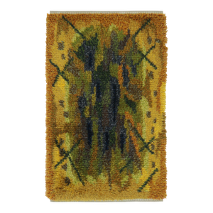 Vintage Swedish Rya Rug in Gold With Colorful Abstract Pattern - Rug & Kilim