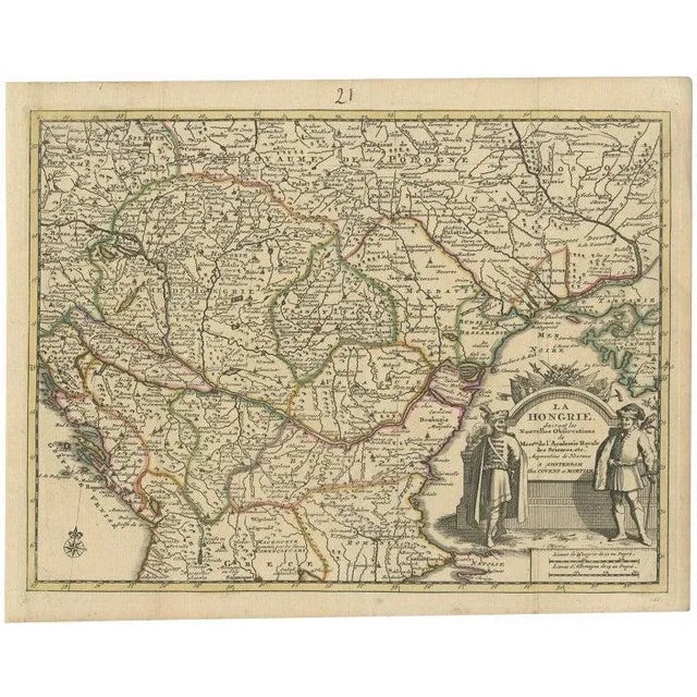 Antique French Map of Hungary with Decorative Title Cartouche, 1730 For Sale - Image 5 of 5
