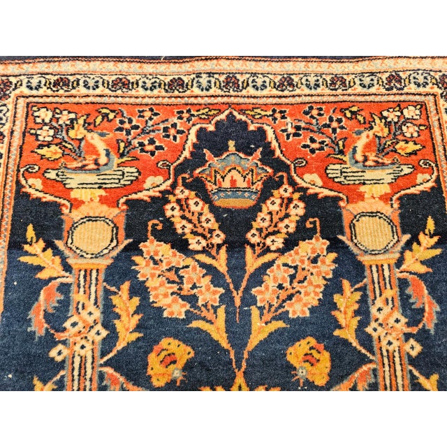 Vintage Persian Kashan Pictorial Rug, Hand-Knotted Wool, Floral Vase Pattern, Navy & Red, 2x2 For Sale - Image 14 of 15