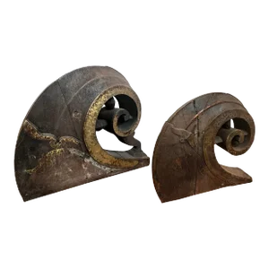 Pair of 1910s South Indian Hand-Carved Fore and Aft Indian Snake Boat Prows