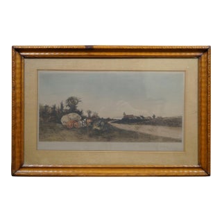 Antique Ernest C Rost Last Sheaf Country Farm Harvest Landscape Etching 30" For Sale