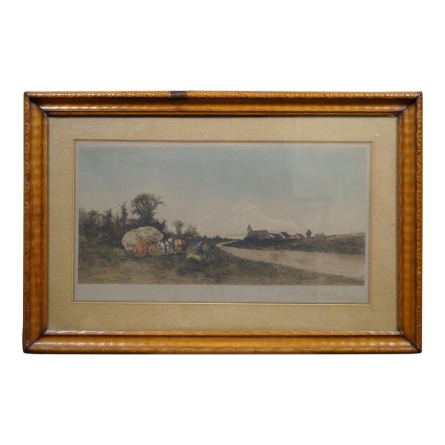 Antique Ernest C Rost Last Sheaf Country Farm Harvest Landscape Etching 30" For Sale