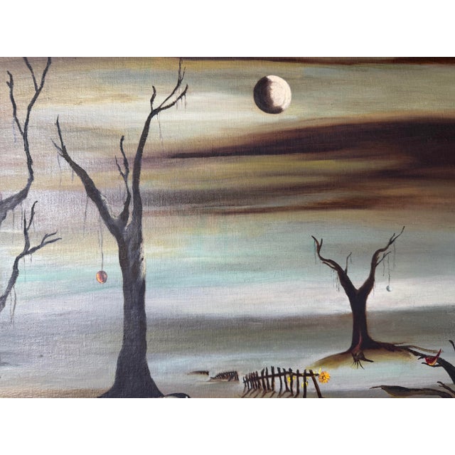 1960s 1969 Vintage Geho Surrealist Landscape Oil Painting, Framed For Sale - Image 5 of 11