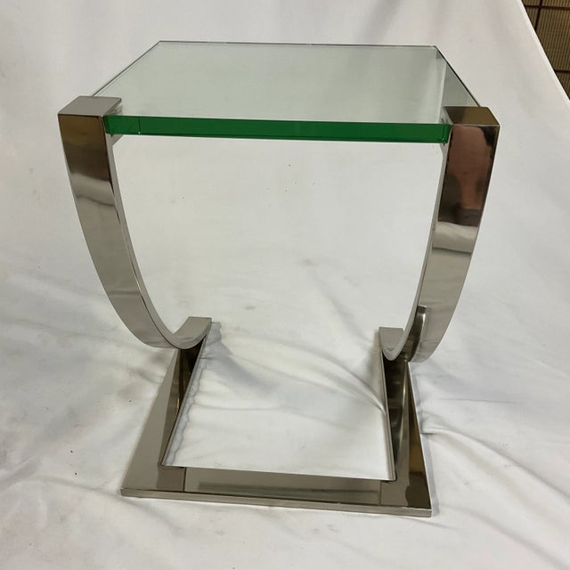 1980s Contemporary Modern Floating Top Side Table With Chrome ZBase
