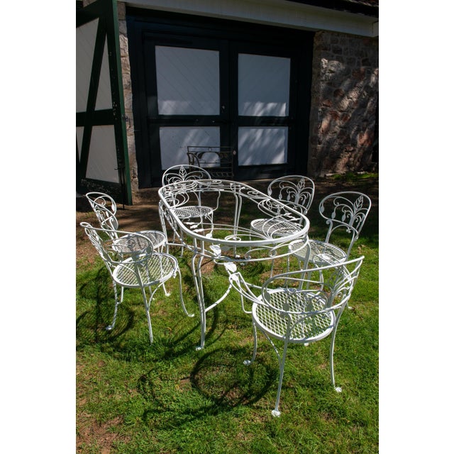 1940s John Salterini Wrought Iron Dining Set, Oval Glass Top, 1940s, USA, 7 Pieces, Attributed For Sale - Image 5 of 13