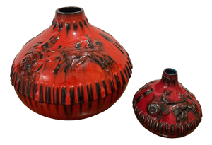 Glossy Oxblood Red Vases by Chariot Relief for Jopeko-Keramik, West Germany, 1960s, Set of 2