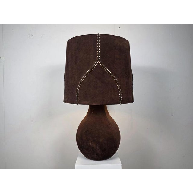 Animal Skin Large Vintage Suede Table Lamp with Matching Shade, 1970s For Sale - Image 7 of 7