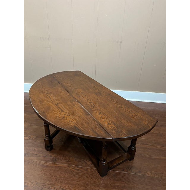 Antique English Oak Coffee Table Drop Leaf Jacobean Wake Table Gateleg C1930 For Sale - Image 17 of 18