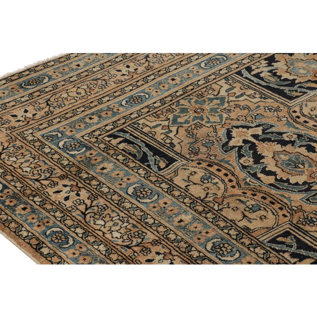 Antique Khorassan Persian Rug, Camel and Dark Blue Floral Patterns - Rug & Kilim For Sale In New York - Image 6 of 8