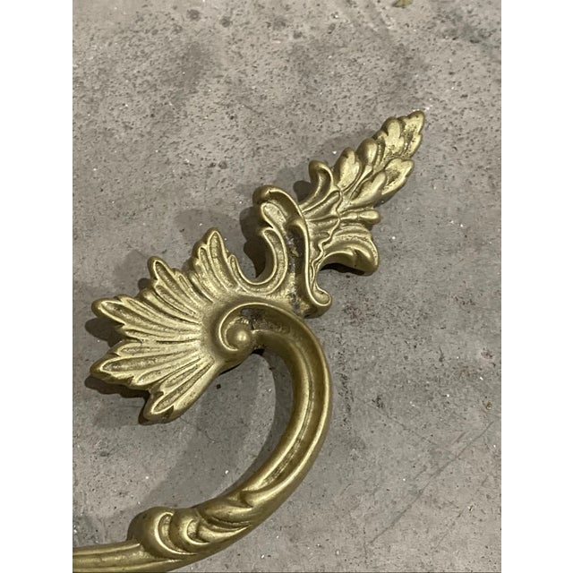 French Provincial Antique French Provincial Style Curved Solid Brass Drawer Pull For Sale - Image 3 of 5