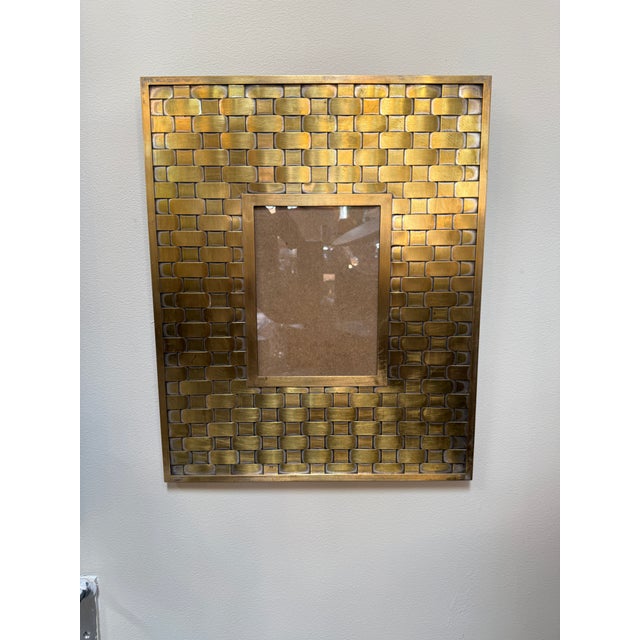 1970s Brass Wall Picture Frame With Woven Pattern For Sale - Image 5 of 7