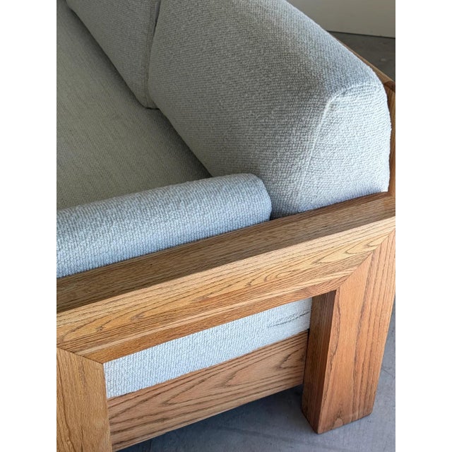 Wood Sculptural Oak Sofa With Boucle Upholstery by Howard Furniture 1950s For Sale - Image 7 of 10