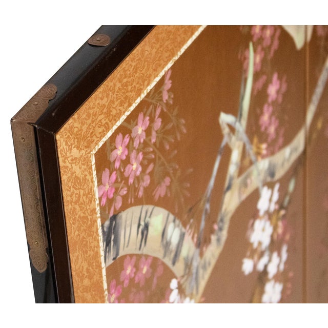 1980s Shōwa Era Japanese Byobu Screen "Blossoming Cherry Tree" For Sale - Image 12 of 15