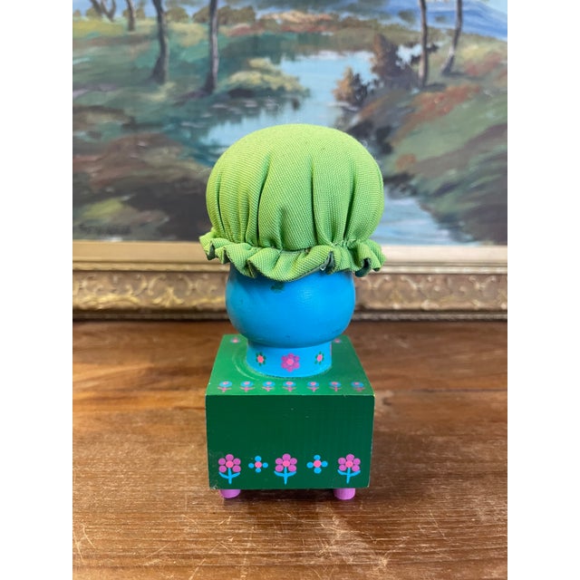 Vintage Hand-Painted Folk Art Doll Figurine on Wooden Block Base With Fabric Bonnet, Signed Mary Maki Rae For Sale In Seattle - Image 6 of 10