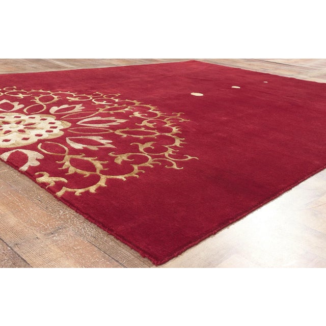 Textile Late 20th Century Red Chinese Rug With Floral Mandala, 07'09 X 09'10 For Sale - Image 7 of 10