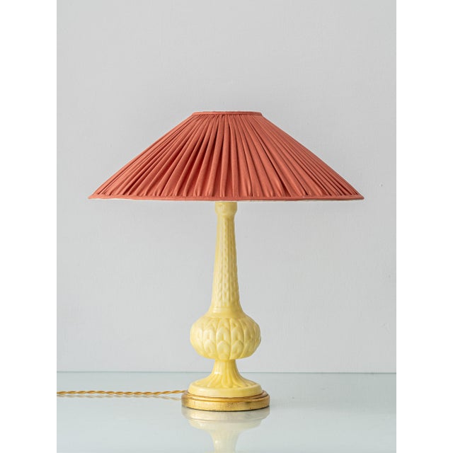 Butter Yellow Ceramic Table Lamp with Pink Silk Pleated Shade from Casa Pupo, Spain, 1960s For Sale - Image 15 of 15