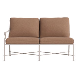 Brown Jordan Venetian Left Arm Loveseat, Dove frame with Fusion Clay fabric For Sale