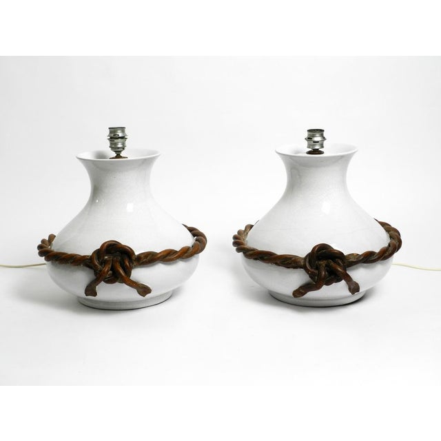 1950s Mid-Century Italian White Ceramic Table Lamps with Original Shades, 1950s, Set of 2 For Sale - Image 5 of 18