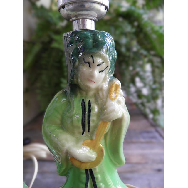 Mid 20th Century Vintage Shawnee Asian Figural Side Table Boudoir Lamps Ceramic Work - Set of 2 For Sale - Image 5 of 10
