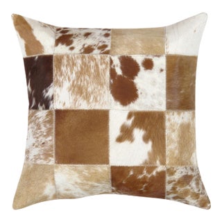 Pasargad Home Safari Checkered Brown Cowhide Pillow For Sale