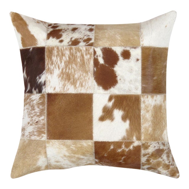 Pasargad Home Safari Checkered Brown Cowhide Pillow For Sale