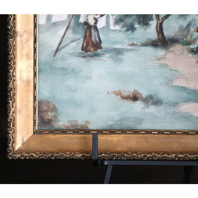 1900 - 1909 Stunning Original Old Watercolor, Gilt Frame, Nails and 1916 Newspaper For Sale - Image 5 of 13