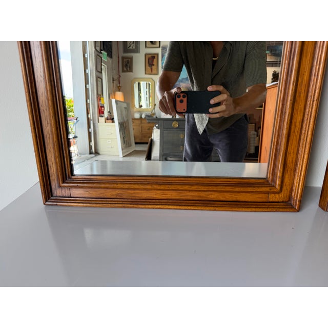 Brown 1970s Mid-Century Thomasville Walnut Wood Wall Mirrors – A Pair For Sale - Image 8 of 12