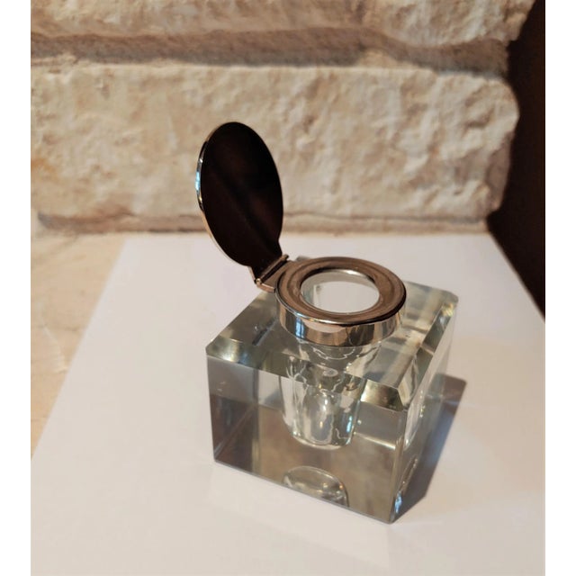 Vintage Edwardian English Silver & Crystal Inkwell For Sale In Austin - Image 6 of 9