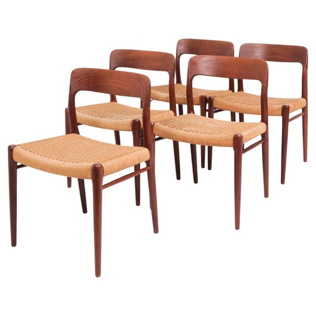 Model 75 Dining Chairs in Teak and Paper Wicker by Niels O. Møller for J.L. Møllers, 1960s, Set of 5 For Sale - Image 12 of 12