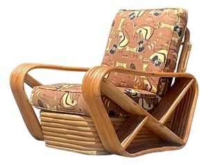 Vintage Mid-Century Modern Six Strand Bent Rattan Lounge Chair After Frankl