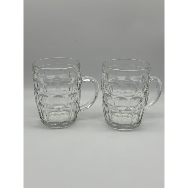1980s Vintage Arcoroc Clear Glass 16 Ounce Beverage Mugs, Thumbprint Pattern, Set of 2 Mugs For Sale - Image 5 of 11