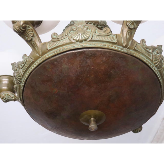 Antique Bronze and Alabaster Chandelier with Verdigris Patina, 1910 For Sale - Image 6 of 12