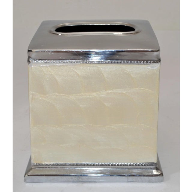 2000 - 2009 Vintage Capiz Shell Nickel Tissue Box Holder Boutique Box Tissue Paper Holder For Sale - Image 5 of 12