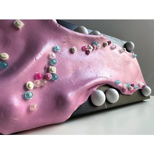 Vera Vizzi, Modular Domino Wall Sculpture in Pink, 2026, Foam Clay with Embedded Game Pieces For Sale - Image 6 of 9