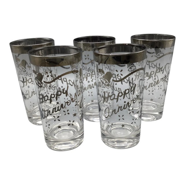 Happy Anniversary Platinum Rim Cocktail Glasses-Set of 6 For Sale