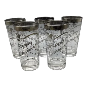 Happy Anniversary Platinum Rim Cocktail Glasses-Set of 6