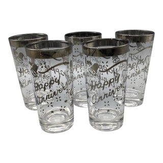 Vintage Platinum Rim Happy Anniversary Cocktail Glasses-Set of 6 For Sale