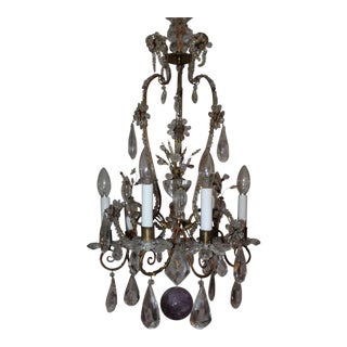 C1880s Early Maison Bagues Authentic All Rock Crystal & Amethyst 6 Light Chandelier -Estate Yves St Laurent For Sale