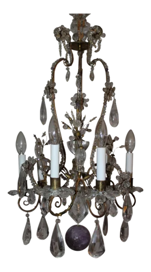 C1880s Early Maison Bagues Authentic All Rock Crystal & Amethyst 6 Light Chandelier -Estate Yves St Laurent
