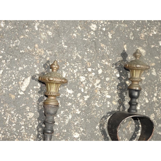 Vintage French Country Black Wrought Iron Set of Two Fireplace Tools For Sale - Image 12 of 15