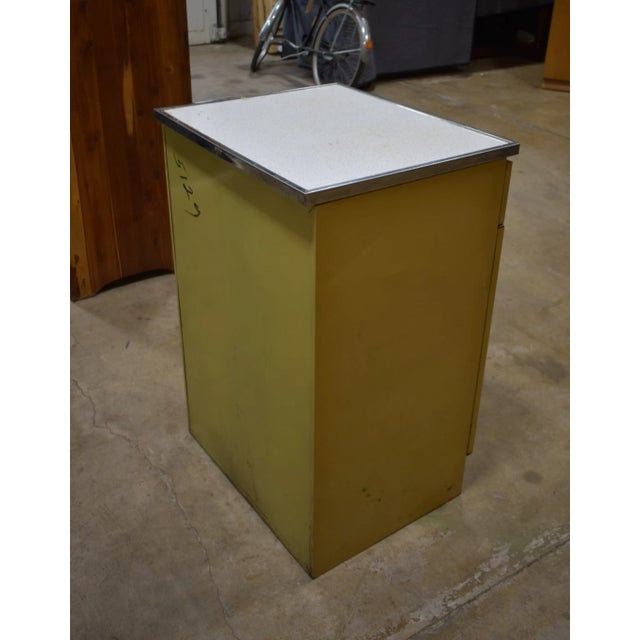 Vintage 1950s Yellow Metal Kitchen Cabinet W/ Formica Top Mid-Century For Sale - Image 10 of 14