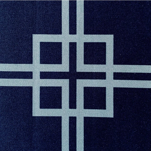 Contemporary Designer Vicki Payne Free Spirit Blue Chinoiserie Chippendale Fretwork Lattice Trellis Fabric Sample For Sale - Image 3 of 9