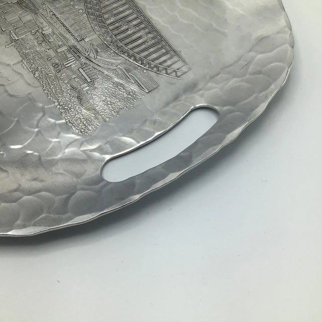“Wendell August Forge” Hammered Aluminum My Hometown Pittsburgh Pa. Skyline Tray For Sale - Image 12 of 13