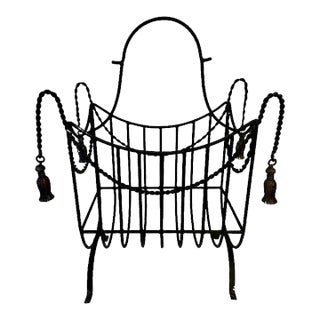 Hollywood Regency Iron Firewood or Kindling Holder with Metal Tassels For Sale