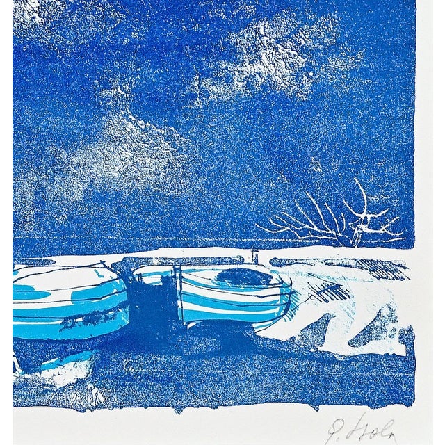 Marine is an original artwork realized by Giancarlo Isola in 1970s. Mixed colored woodcut print. Includes metal frame: 32...