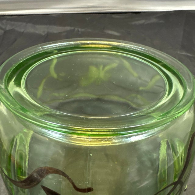 Rare Vtg. Green Uranium Glass Depression Bon Bon Candy Dish Curved Bow Handles For Sale In New York - Image 6 of 9